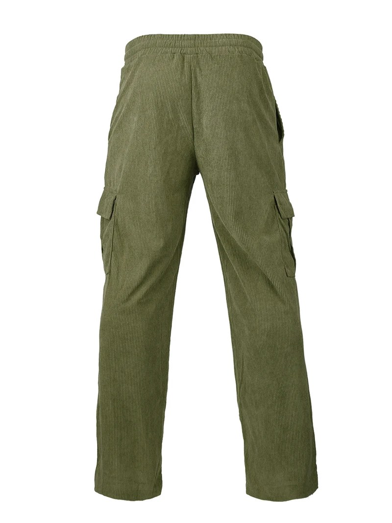 Herren Cord-Cargohose mit Elastischem Bund und Kordelzug, Lässige Hose mit Seitentaschen, Gerades Bein für Frühling und Herbst – Detail 25
