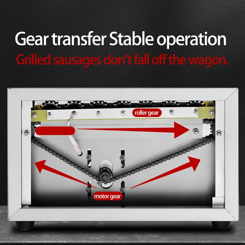 آلة هوت دوج التجارية 7 الأسطوانة آلة طعام الشوارع آلة هوت دوج تفلون آلة السجق الدوارة