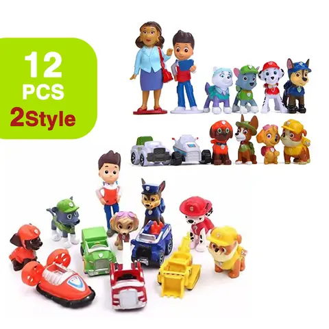 12 Peças de Figuras do Anime Paw Patrol, Bonecos de PVC de Desenho Animado, Brinquedos para Crianças, Presente de Aniversário e Natal