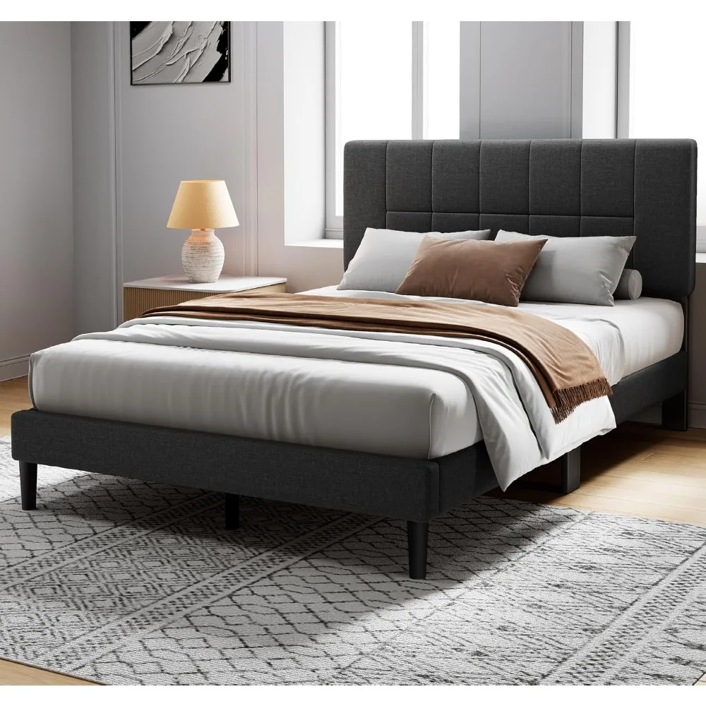 

Полноразмерный каркас кровати с 12 усиленными ножками и тканевым изголовьем, грузоподъемность 1300 фунтов, регулируемым изголовьем