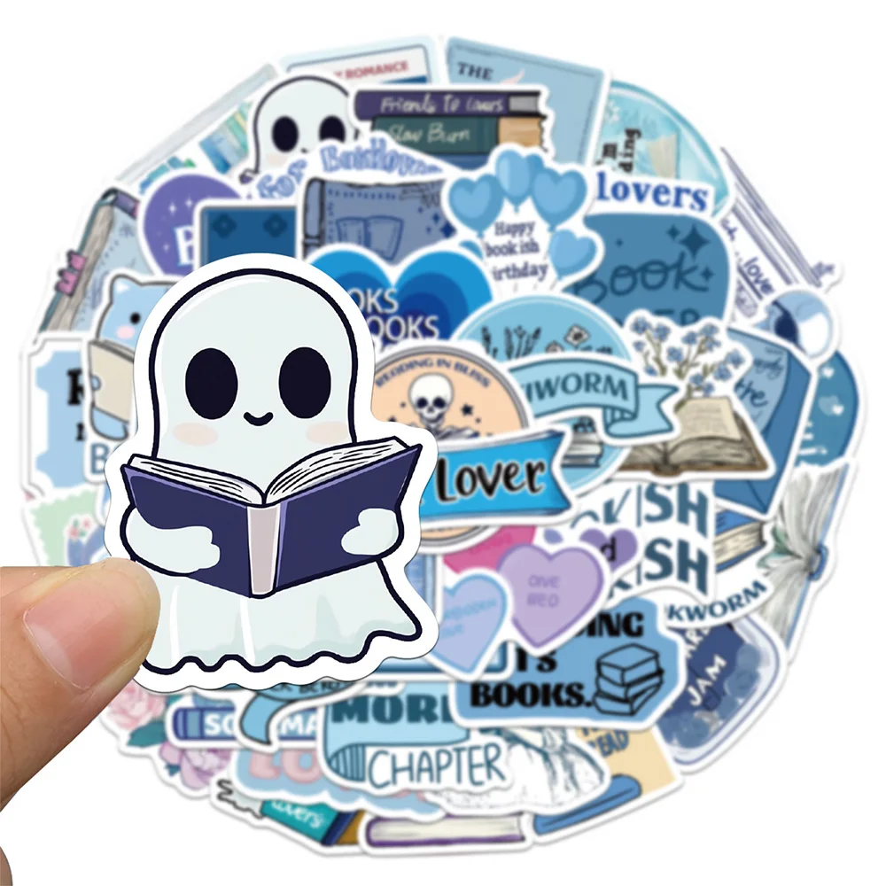 10/30/50pcs Blue Bookish Aesthetic Stickers Cute Cartoon Reading Book Decals Scrapbook Suitcase Phone Graffiti Sticker Kids Toy