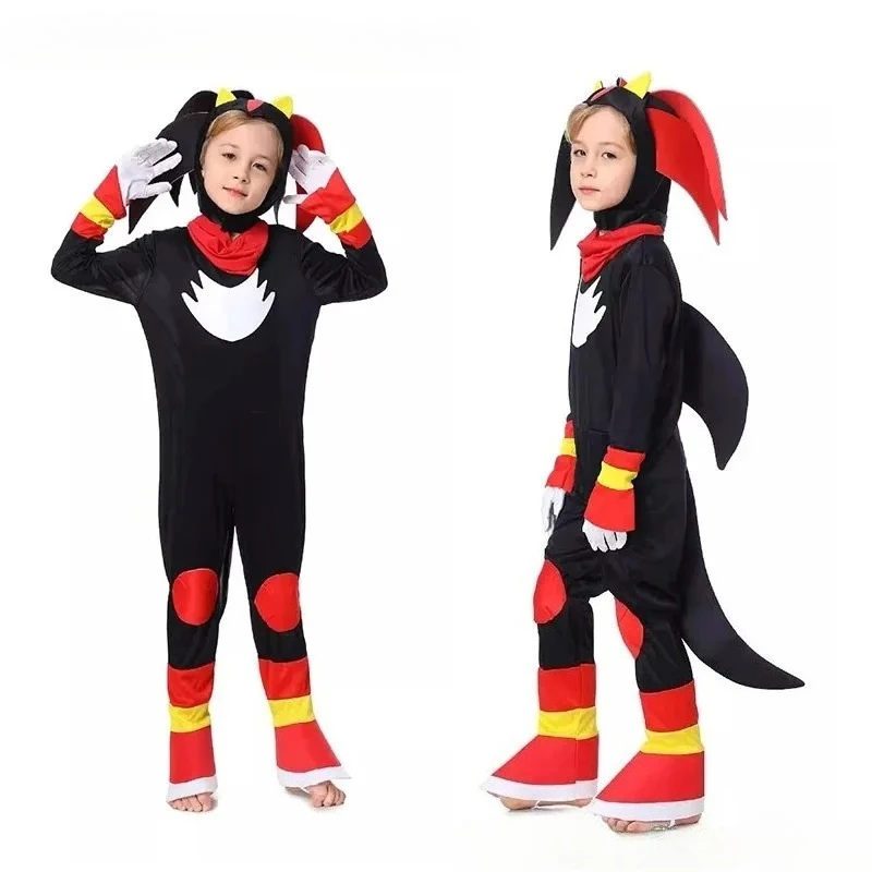 

Shadow Hedgehog Boys Girls Cosplay Hedgehog Jumpsuit Game School Stage Performance Children's Costumes Role Play Outfit Zentai