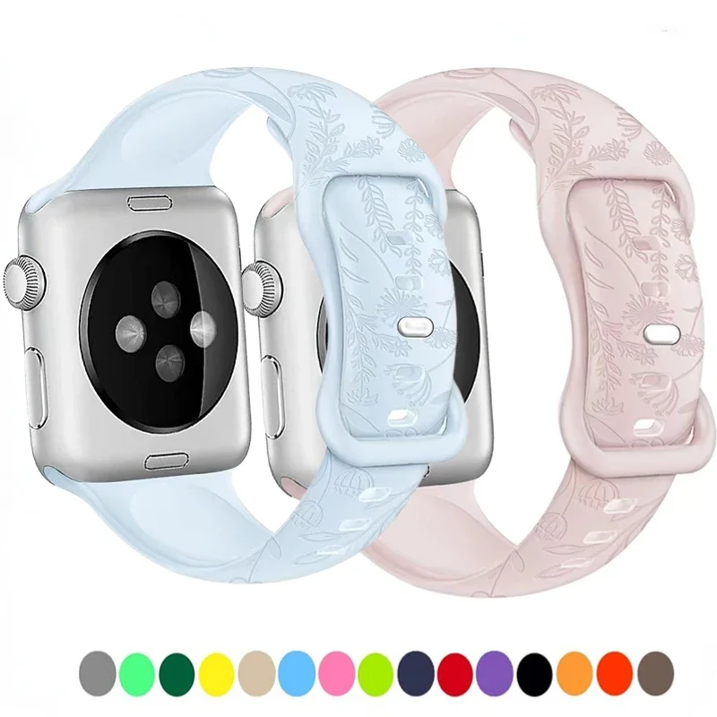 

Patterned Silicone Band For Apple Watch 49mm 46mm 45mm 44mm 42mm 41mm 40mm Bracelet Wristband For iWatch Ultra 10 9 8 7 6 5 4 SE