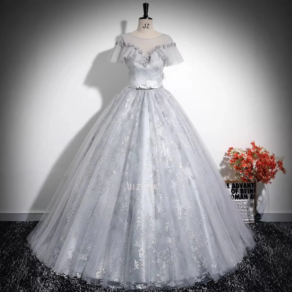 

Элегантное вечернее платье серого цвета для женщин, фасон А-силуэт, длиной в пол, для выпускного вечера, с бисером и пайетками, на шнуровке сзади, для вечеринок, реальные фото