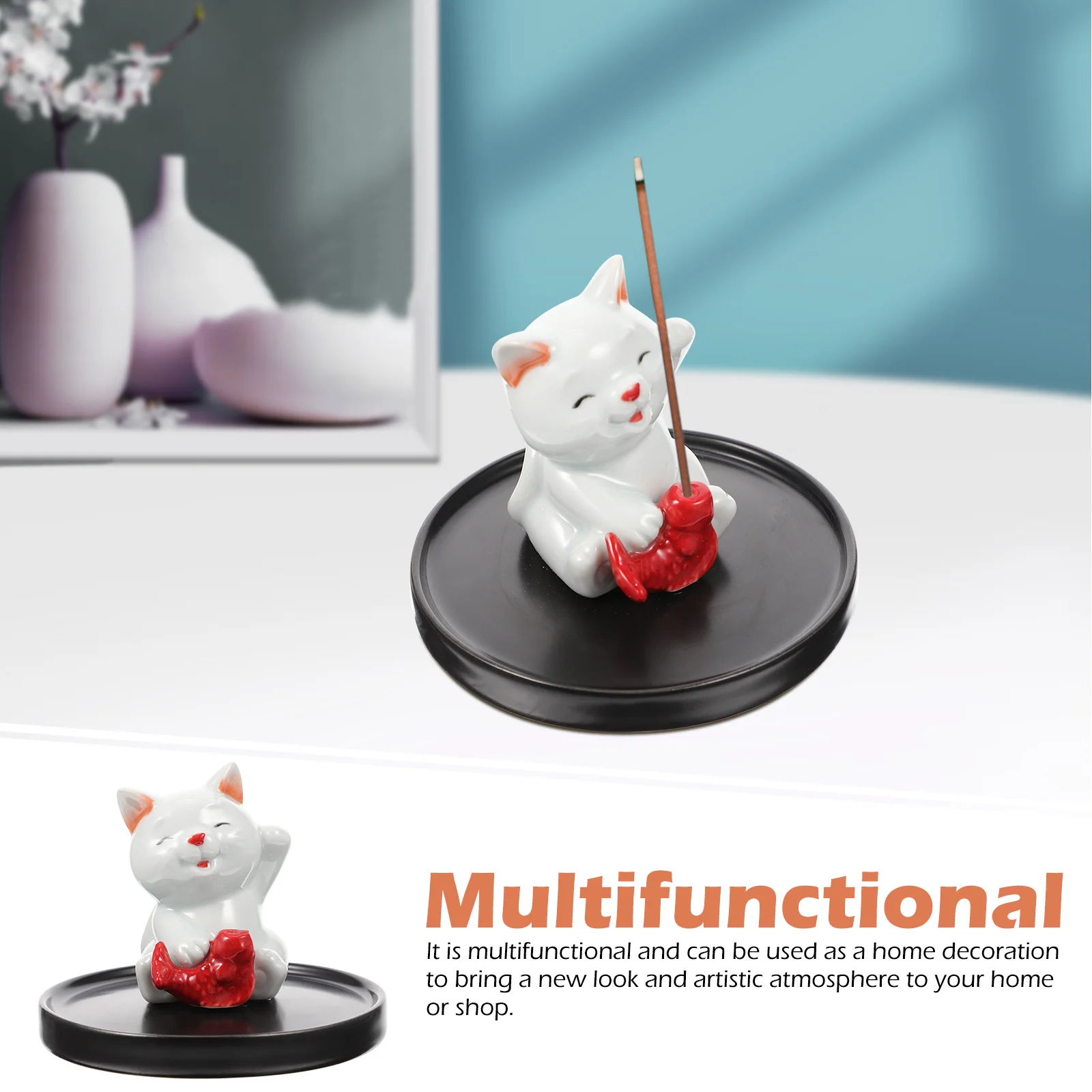 

Ceramic Cat Incense Stick Holder Decorative Incense Tray Indoor Tabletop Burner Home Supplies Home Accessories