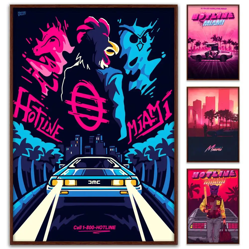 Hotline Miami Retro 80s Action Game Poster Self-Adhesive PP Paper HD Wall Decal for Study Living Room Garage DIY Gift
