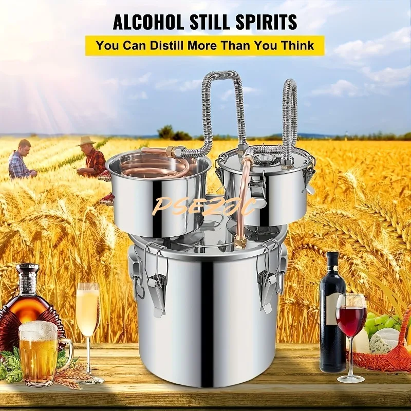 Household Portable Alcohol Still 3 Gallon Stainless Steel Alcohol Still with Copper Tube Brewing Equipment Distillation