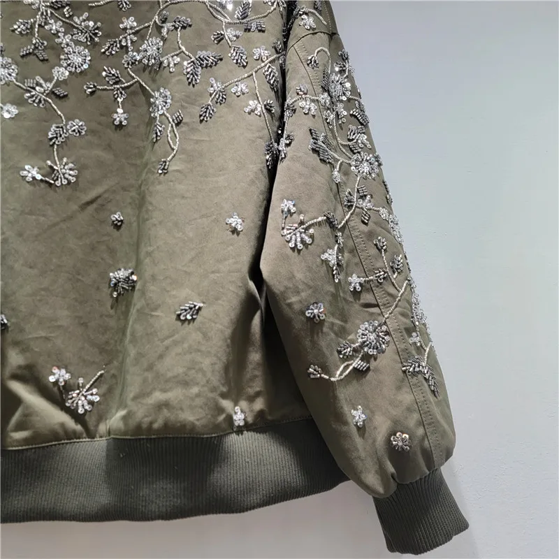 French Elegant Fashion Commuter Heavy Industry Rhinestone Blazer Single Button Loose Casual Versatile Black Jackets Women Autumn