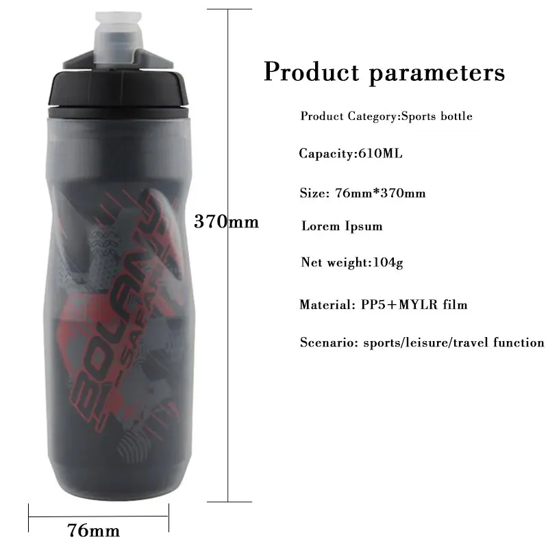 Bolany Bike Water Bottle 600ml Mountain Cycling Water Bottle PP5 Heat-And Ice-protected Bottle Outdoor Sports Cup