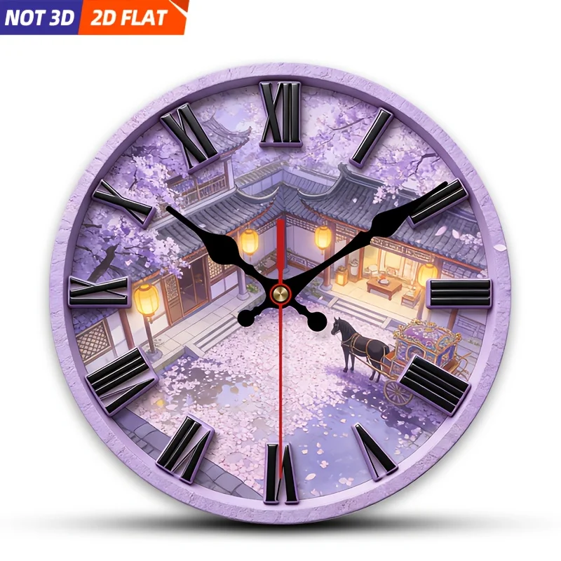 

2D плоский. 1 шт. Настенные часы в традиционном стиле с изображением вишневых цветов, бесшумные, креативный дизайн, идеально подходят для дома.