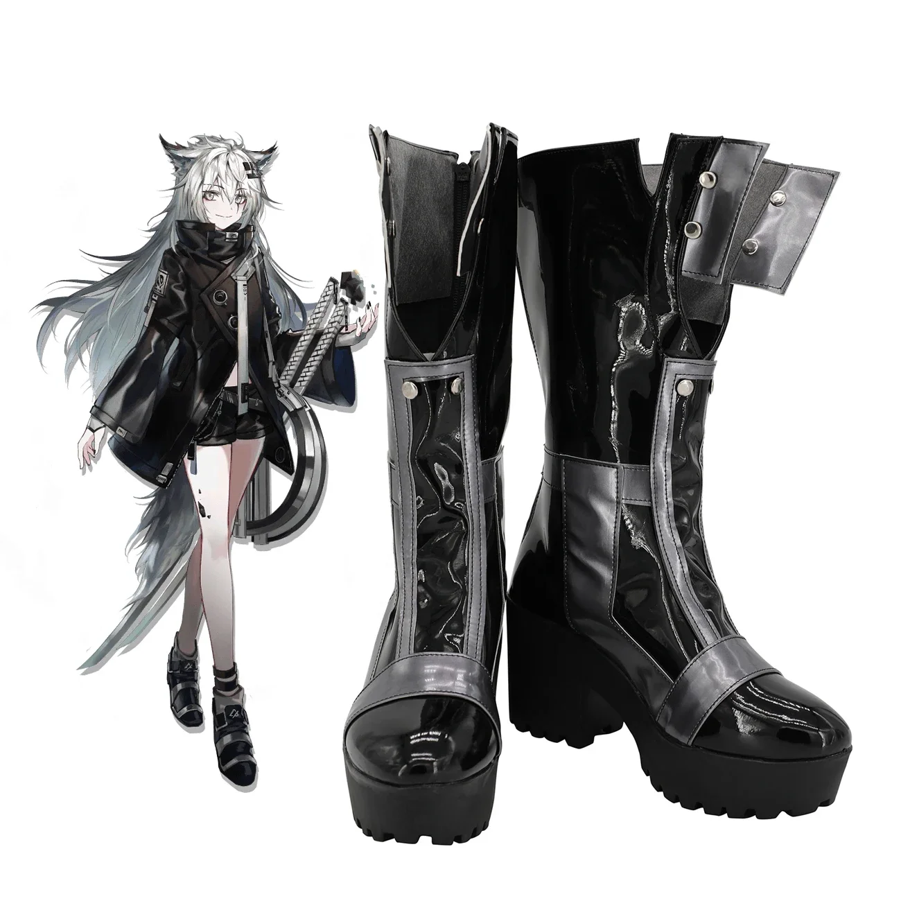 Arknights Lappland Cosplay Boots High Heel Shoes Custom Made for Unisex