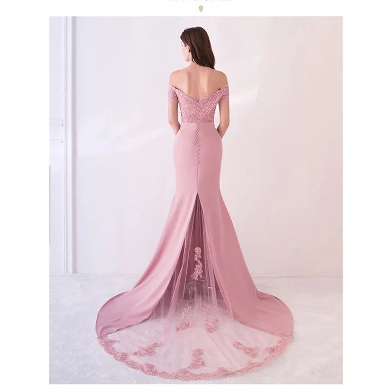 Es ist Yiiya Maßgeschneidertes Abendkleid, rosa Applikationen aus der Schulter, Meerjungfrau, nachgestelltes Damen-Partykleid in Übergröße, Robe De Soiree