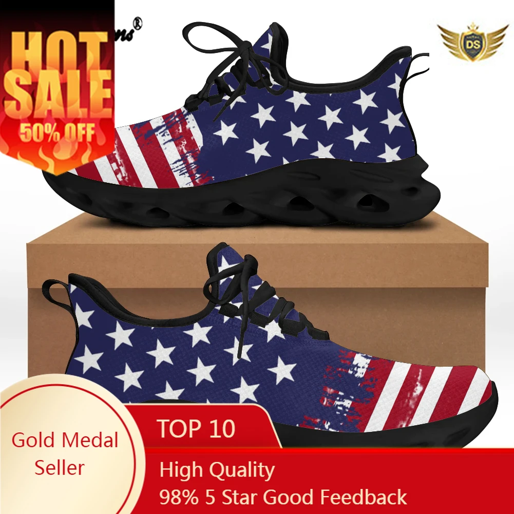 

USA American Flag Art Printing Casual Summer Men Sneakers Damping Wear-resistant Lacing Comfortable Sport Shoes