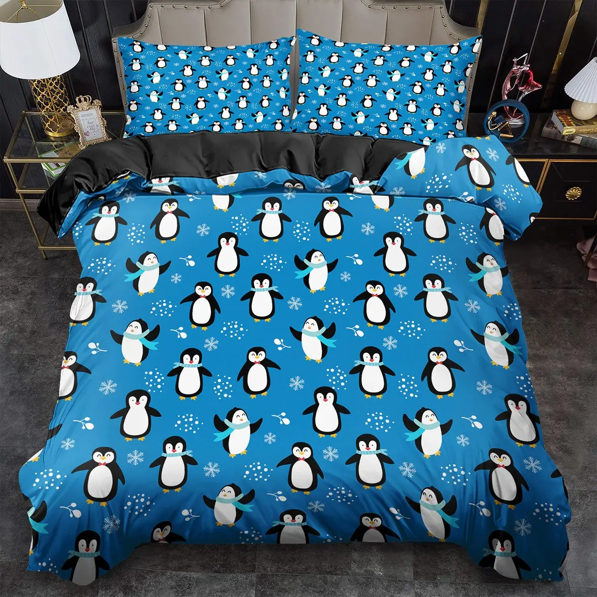 Cute Penguin Duvet Cover Funny Animal Printed Bedding Set For Boys Girls Cartoon Kawaii Polar Animal Pattern Comforter Cover