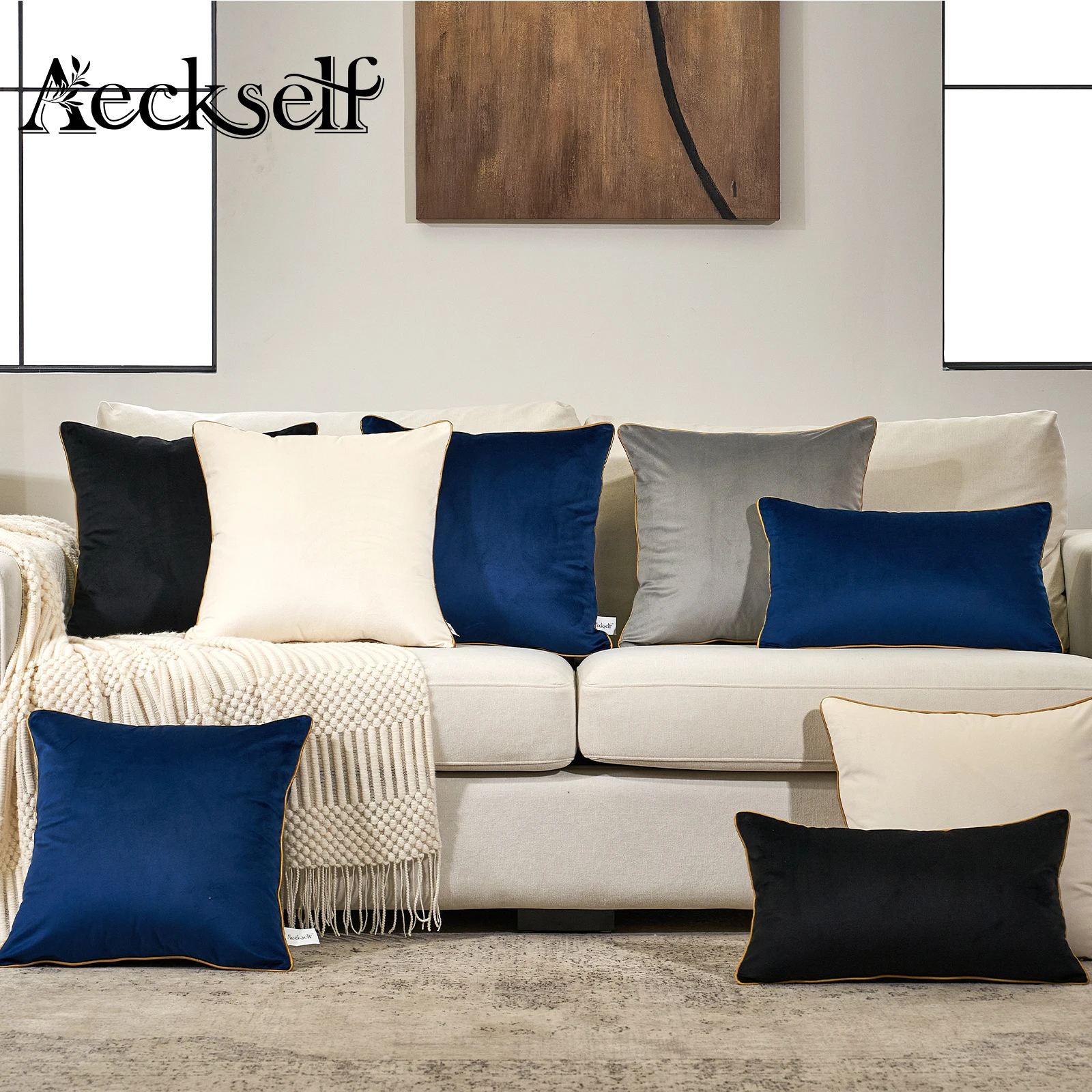 ARovself-Housses de coussin en velours solide, taies d'oreiller décoratives pour canapé, chambre à coucher, décoration d'intérieur, blanc, gris, noir, bleu, document