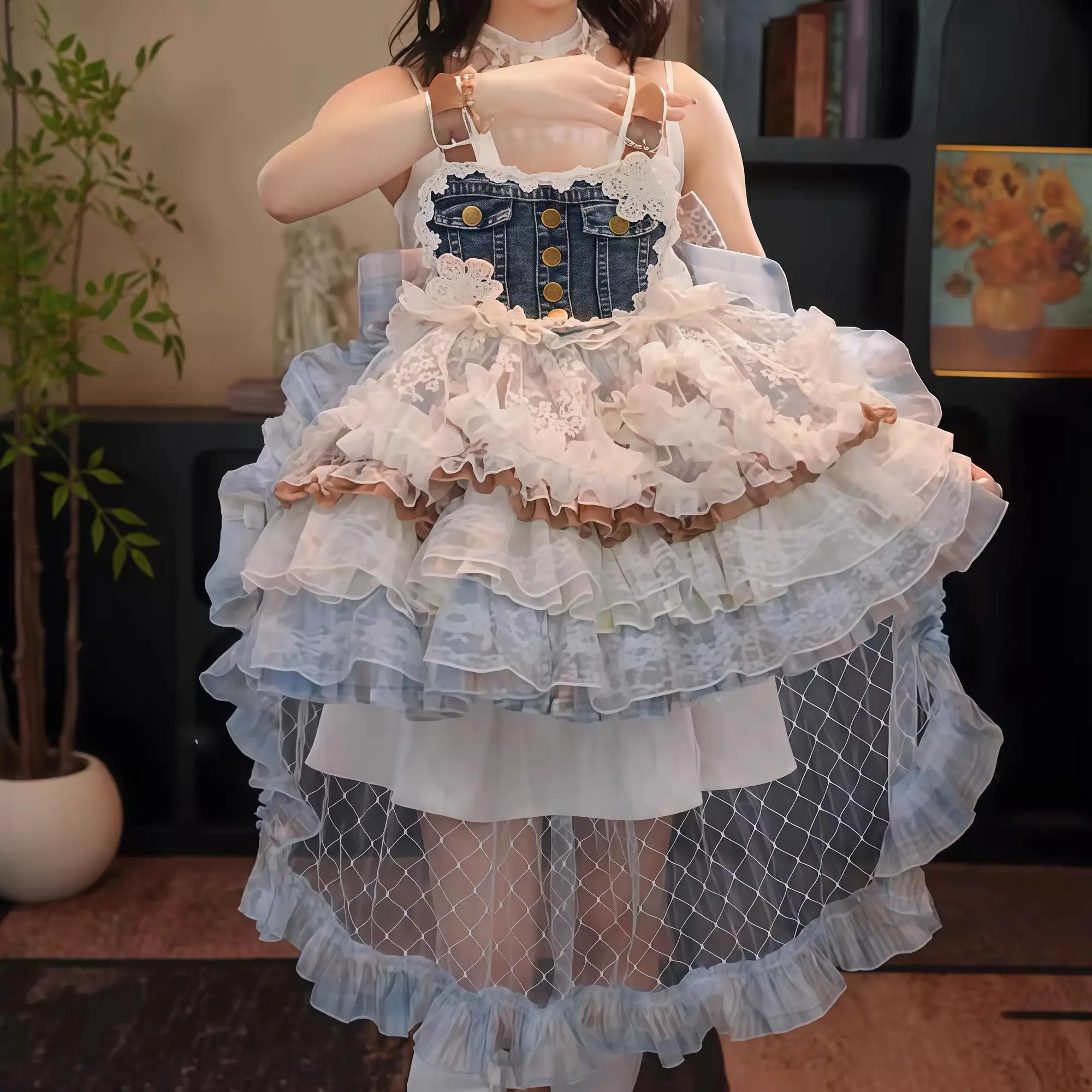 Summer Backless Lolita Ball Gown Dress Girls Kids Sets Princess Cartoon Skirts Birthday Party Childrens Gauze Clothing Sundress
