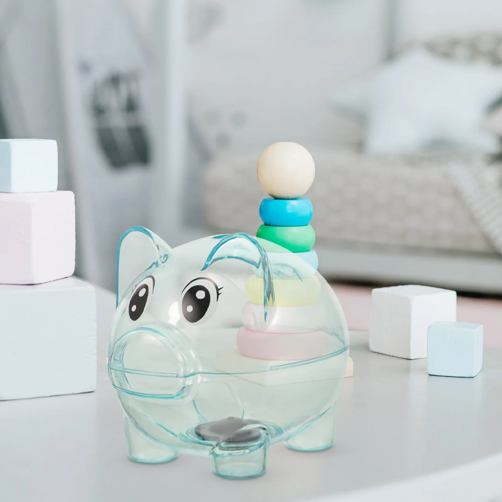 Piggy Bank Plastic Transparent Money Saving Box Coins Cartoon Pig Shaped Piggies Bank Coin Case for Kids Gift(Coffee)