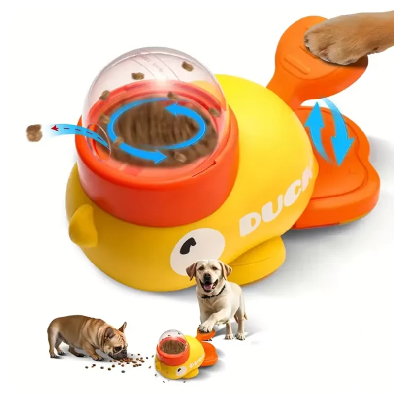 Comedero para perros, gatos y mascotas, patito amarillo, máquina interactiva de alimentación para perros con rompecabezas, juguete para cachorros, juguete para dispensar comida, base antideslizante