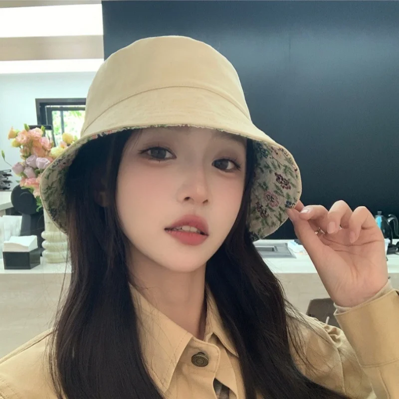 

Hat Literary Flower Double-sided Wear Fisherman's Hat Girls Cute Casual Face Shading Sun Shading Basin Hat 56-58cm