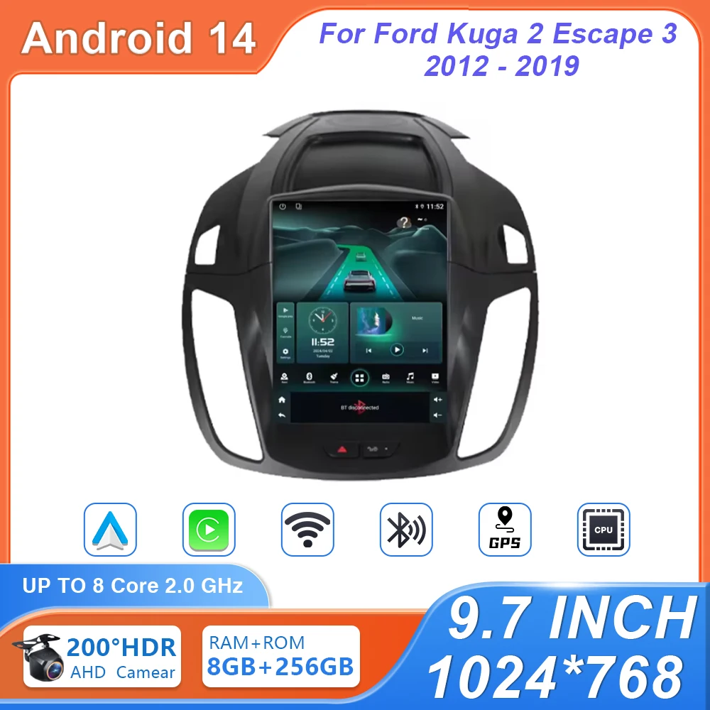 Androidカーラジオ,4G,メディアプレーヤー,GPS, 2DIN,BT,Ford Kuga 2用,エスケープ3 (2012-2019),9.7インチ