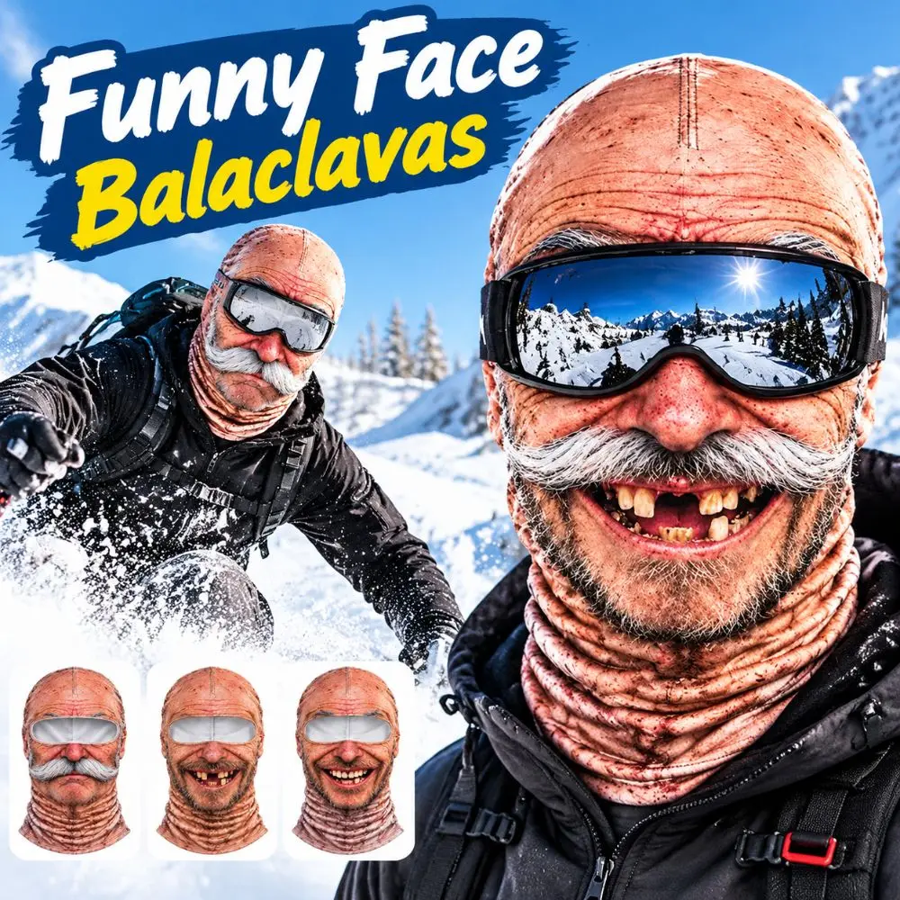 3D Face Printed Old Man Balaclava White Mustache Breathable Eye Hole Winter Mask Cover Elastic Stretch Ski Mask Hood