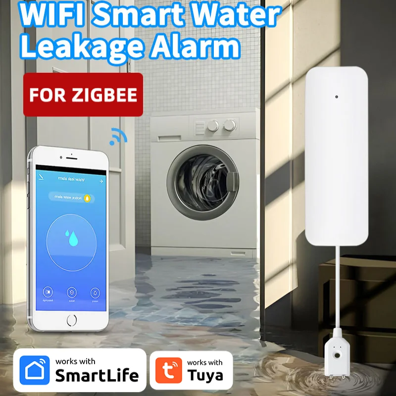 1Pcs Tuya Wired ZigBee Water Leak Sensor Mobile  APP Remote Alarm Smart Home Security Protection Water Immersion Detector