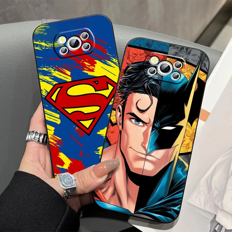 Super-mans B-Batmans Logo For Xiaomi Mi Poco F5 F4 F3 X6 X5 X4 X3 M6 M5 M5S M4 M3 C65 Pro GT NFC 5G Black Cover Phone Case