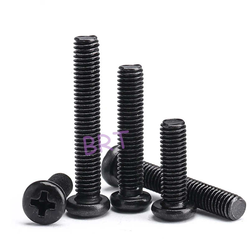 Black M1 M1.2 M1.4 M1.6 M2 M2.5 M3M4 M5 M6 Phillips Round Head Machine Screw Nickel Plating Steel Cross Recessed Wood Bolt