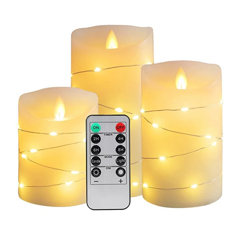 

3PCS Flameless Candle Remote Control Battery Powered with String Lights Flashing Flames Halloween Decoration