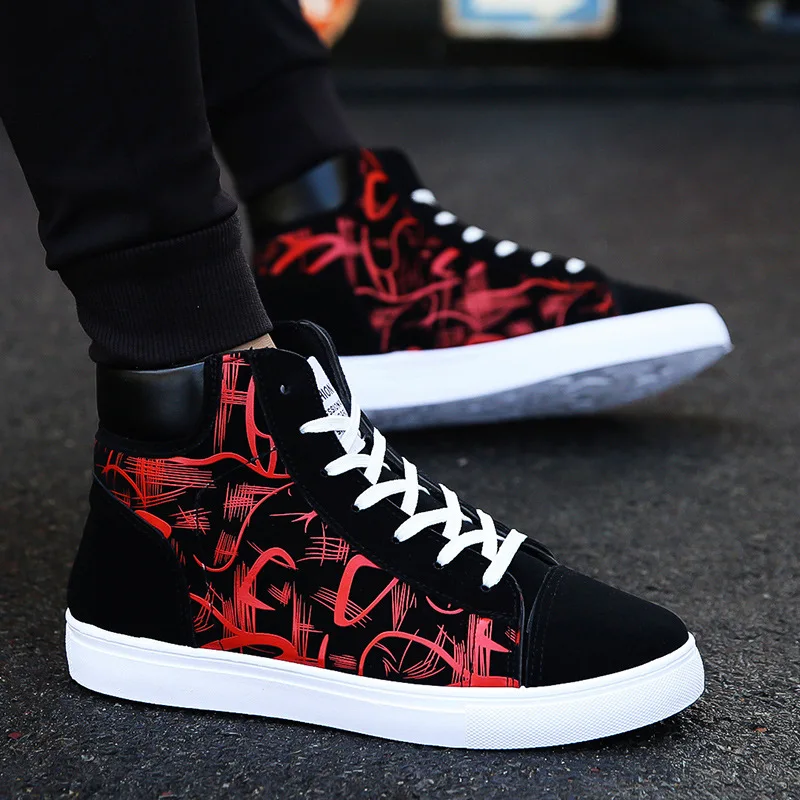 New Arrival High top Sneakers Men Canvas Shoes Cool Street Shoes Young Male Sneakers Black Blue Red Mens Causal Shoes L008