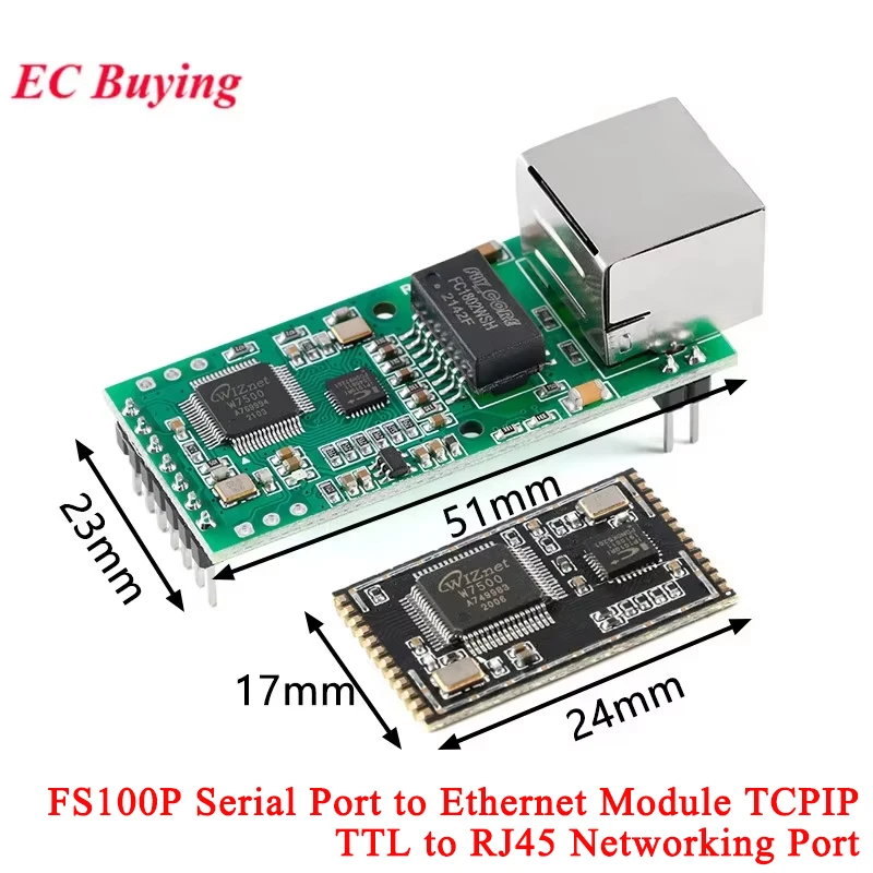 FS100P Serial to Ethernet Converter Module USR-TCP232-T2 Tiny UART TTL to RJ45 Network Transparent Transmission TCPIP FS100S