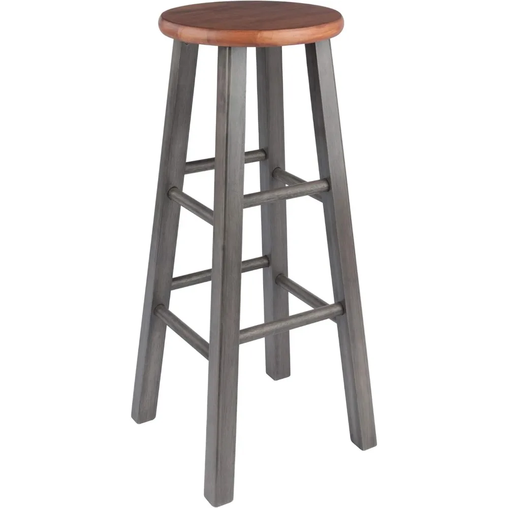 Banco de bar Wood Ivy, cinza rústico e teca, 29"