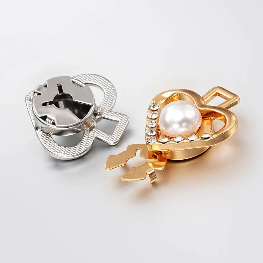 A Pair Minimally Designed Studded Heart-shaped Metal Cufflinks with Detachable Clip on Style Premium Cuffs and Press On