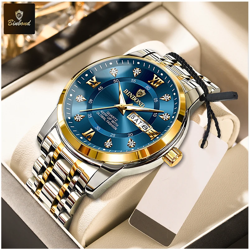 BINBOND Luxury Quartz Watch for Men, Waterproof and Elegant