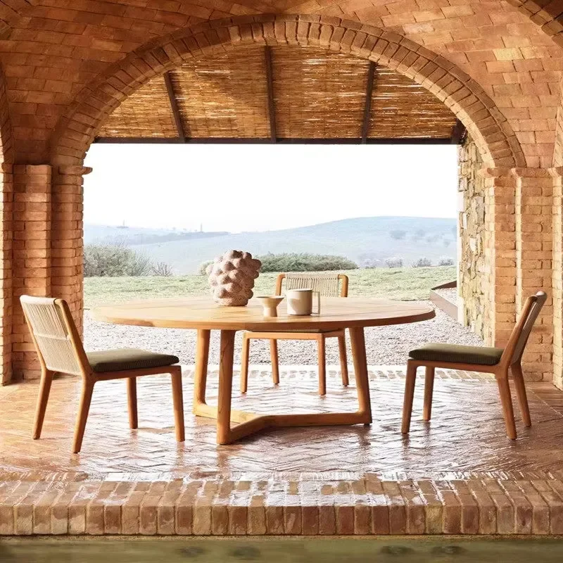 Outdoor Teak & Rattan Garden Set Sofa Table and Chair Dining Furniture for Courtyard Villa Hotel Terrace