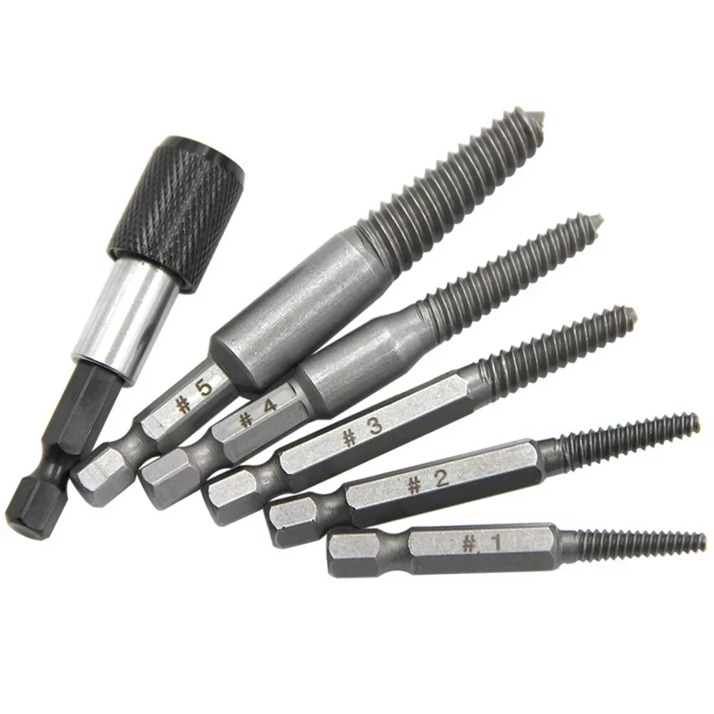 6PC Hexagonal Handle Broken Head Screw Extractor Set 60mm Quick Release Electric Black Hex Thread Removal Tool Kit