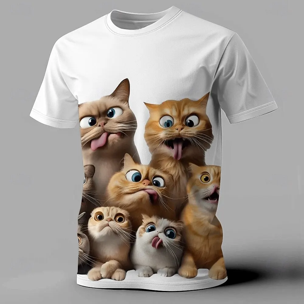 Funny Cat 3D Print T Shirt For Men Fashion Animal Pattern Short Sleeve Top Summer Casual O-neck Pullover Fashion Comfortable Tee