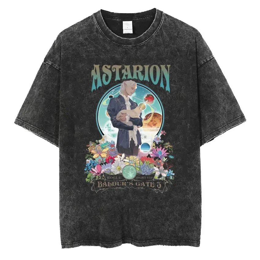 New Astarion Girl Dinner Graphic T Shirt Baldurs Gate 3 Fan Gamer Washed T Shirts Women Men's Vintage Gothic Cool T-shirt