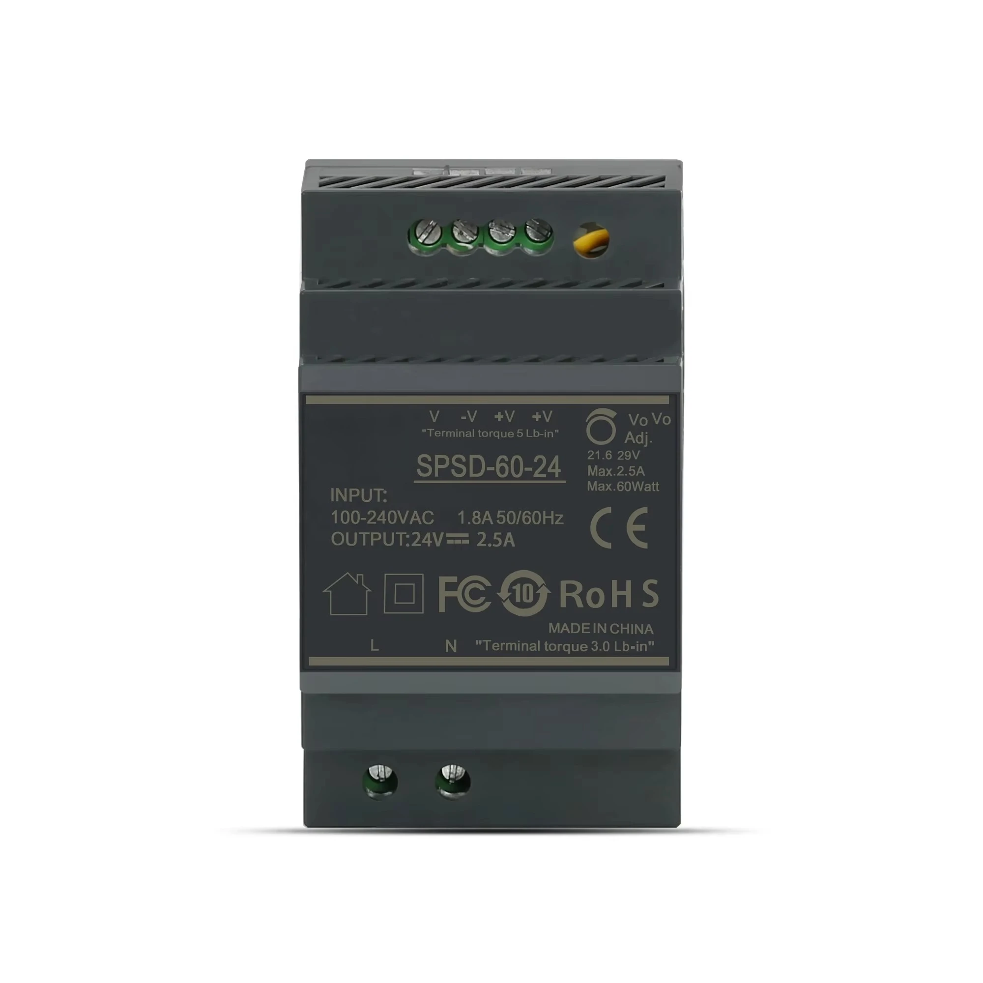 

Источник питания на DIN-рейку с широким диапазоном входного напряжения 60 Вт и одним выходом для «