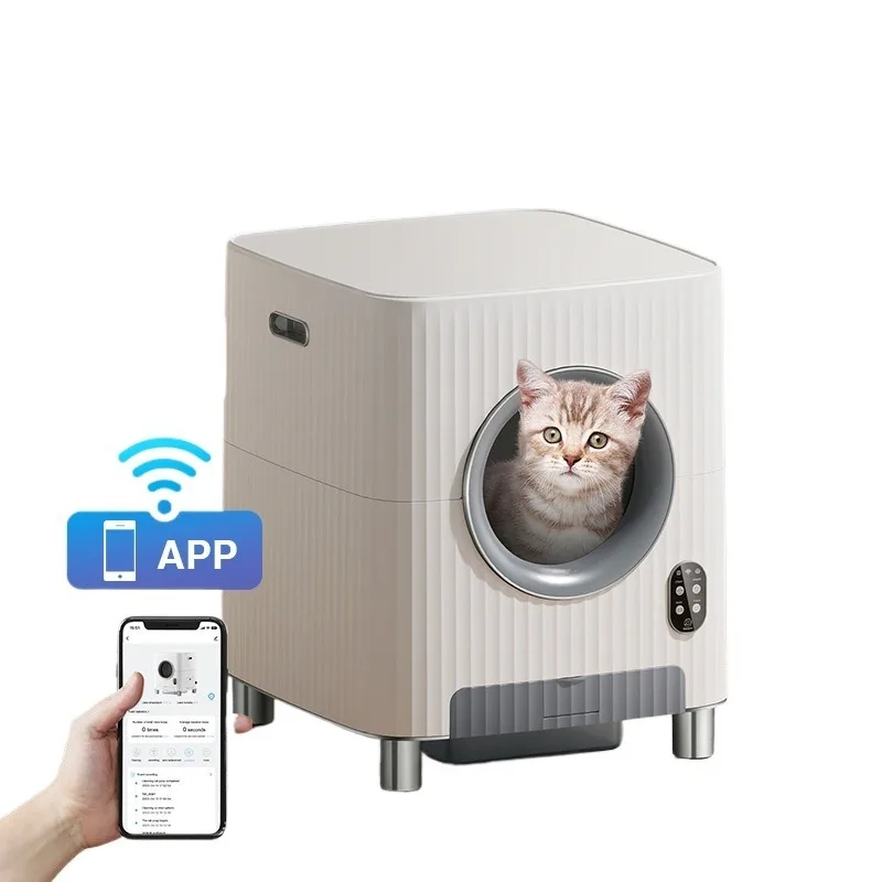 Smart Cat Litter Box Self-cleaning Automatic Cat Sandbox Tray Large Silo 68L Closed Deodorization Video App Control Pet Supplies