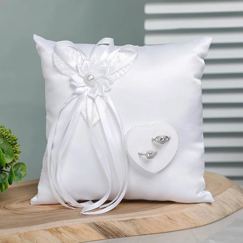 1PC Satin Hearts Decoration Wedding Ring Bearer Pillow Romantic Wedding Party Ceremony Ring Pillow Camellia Heart-shaped Ring Ho