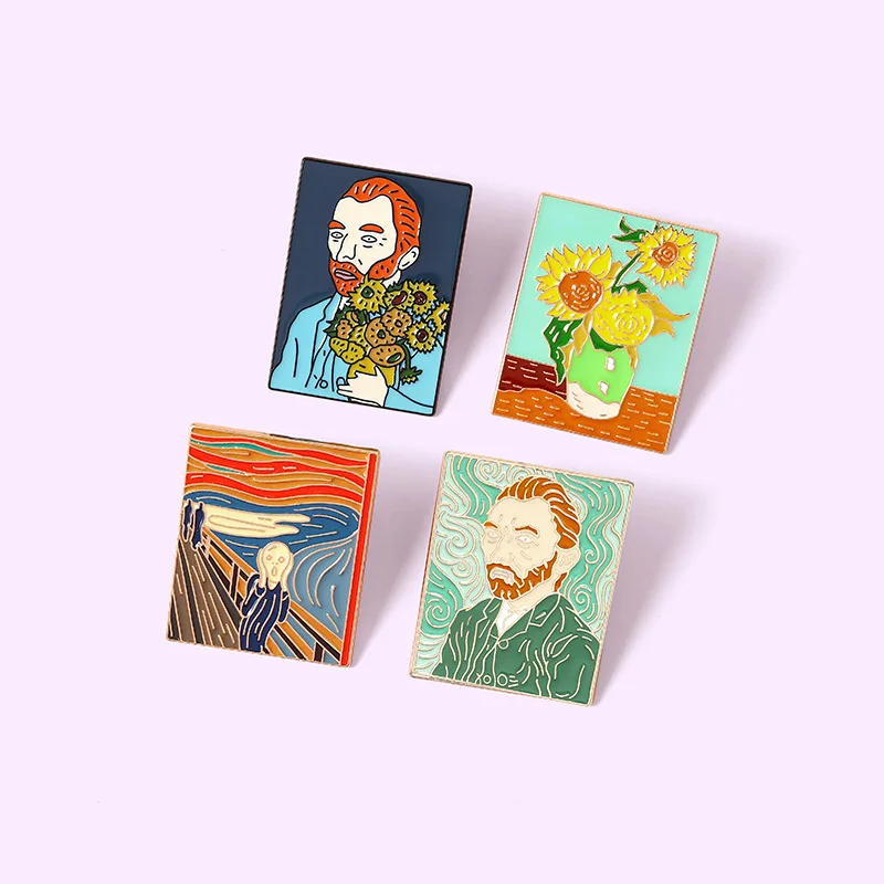 Van Gogh Sunflower The Scream Enamel Pins Famous Art Oil Painting Brooches Lapel Badges Wholesale Pin Jewelry Gifts for Friends