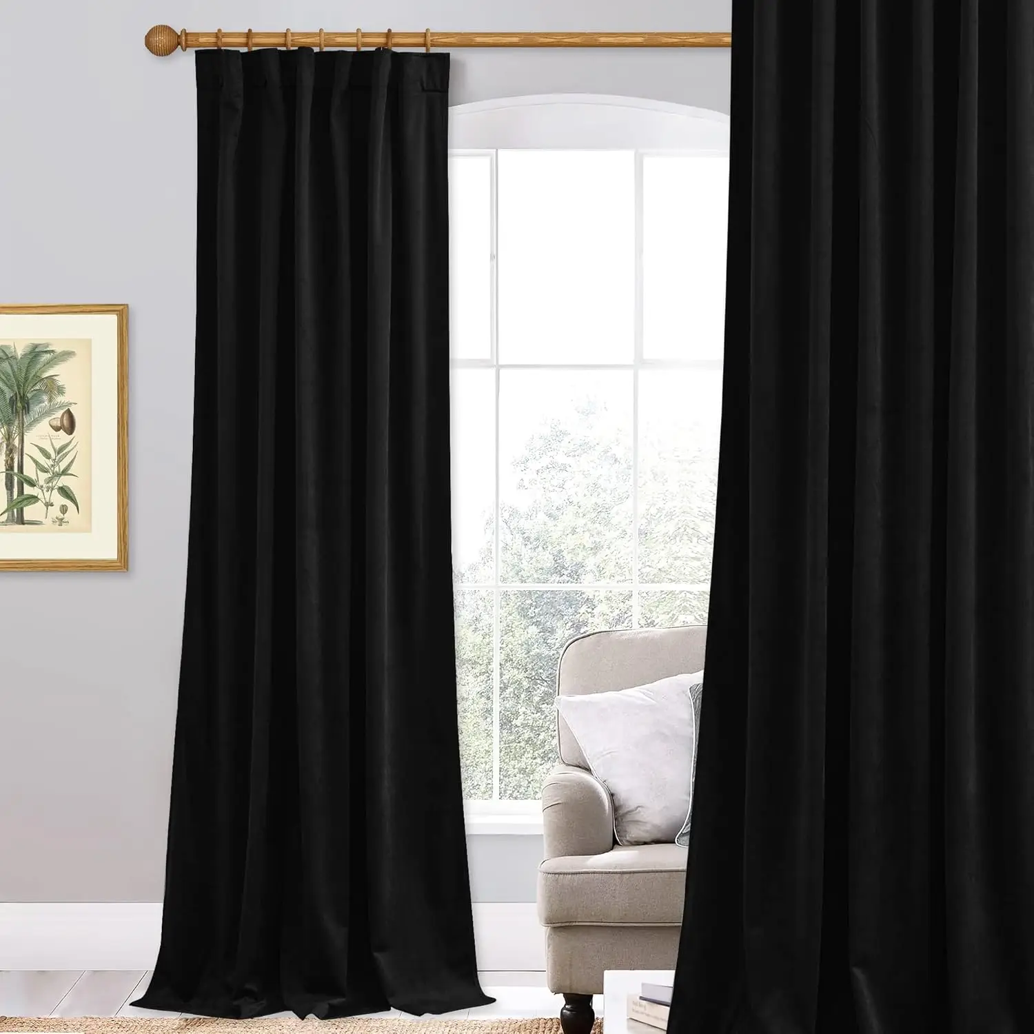 

S H Black Velvet Curtains 120 inches Long - Extra Long High Ceiling Backdrop Curtains Blackout Thermal Insulated Window