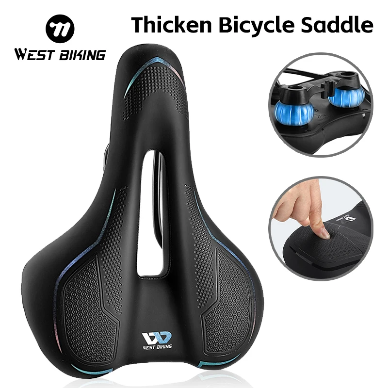 WEST BIKING MTB Road Bike Saddle Thicken Comfortable Shockproof Cycling Seat Hollow Non-slip Soft Cushion Travel Saddle