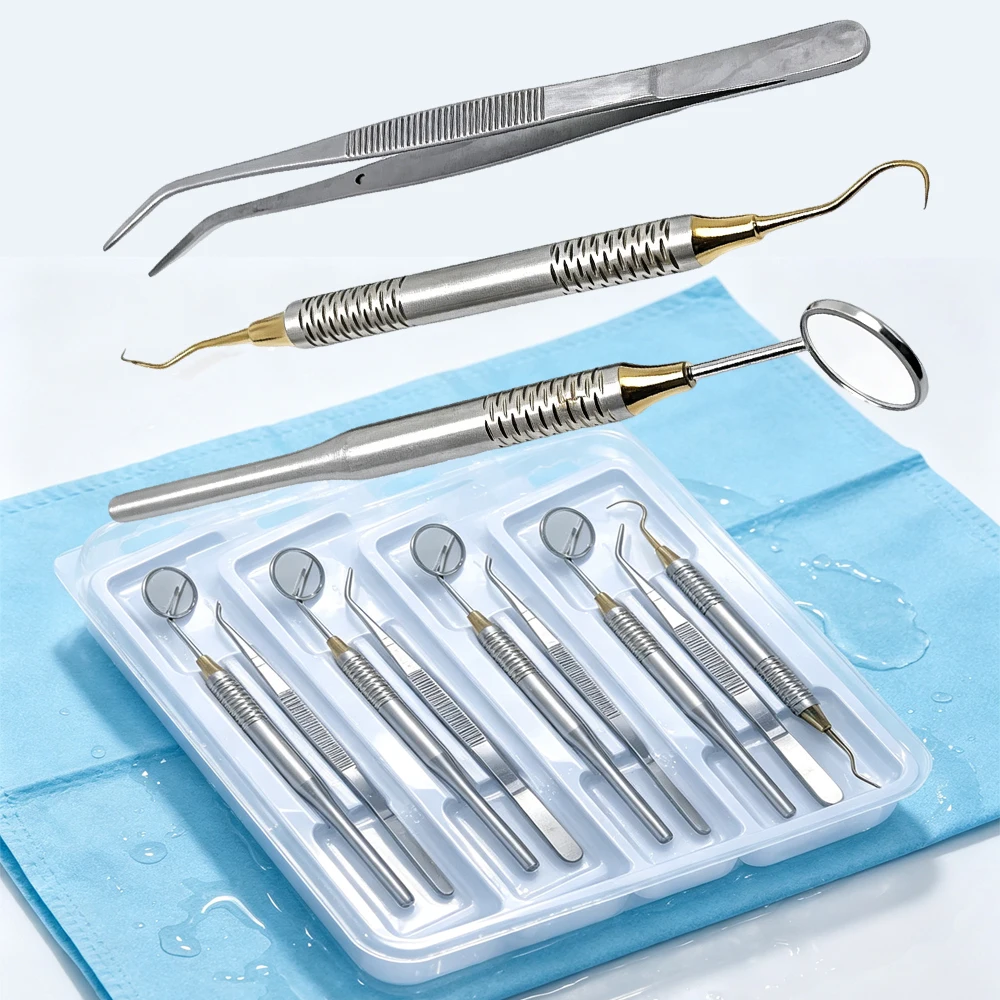 Dental Tools Kit Mouth Mirror Tweezers Curved Explorer Probe Teeth Cleaning Whitening Oral Dentistry Practice