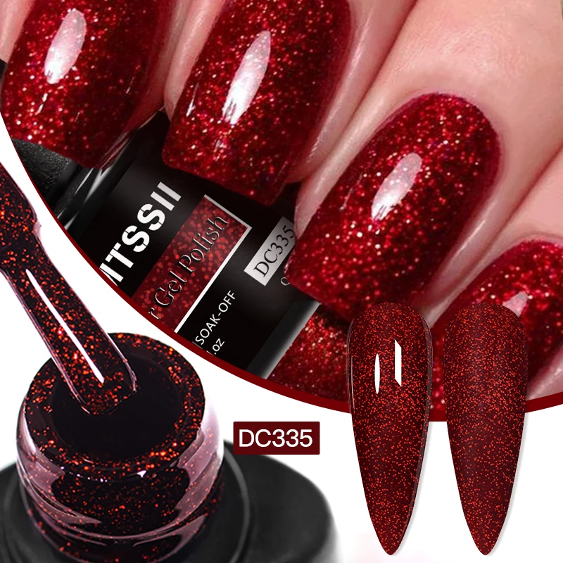 Mtssii 7ml Red Glitter Gel Nail Polish Sequins Shiny Manicure Semi Permanent Base Top Coat Soak Off LED UV Nail Art Gel Varnish