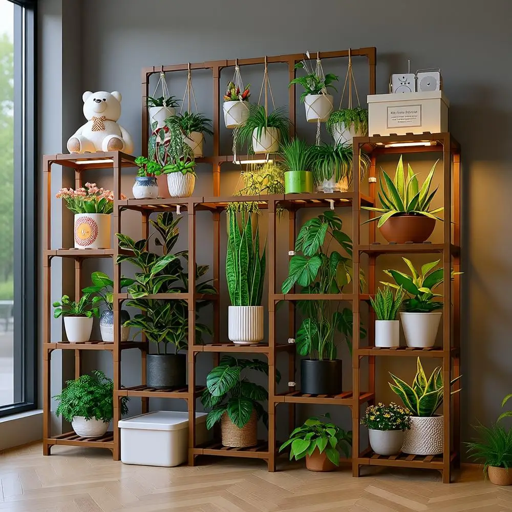 

14-ярусная подставка для комнатных растений с фитолампой для крупных растений — прочная стойка для гостиной или патио