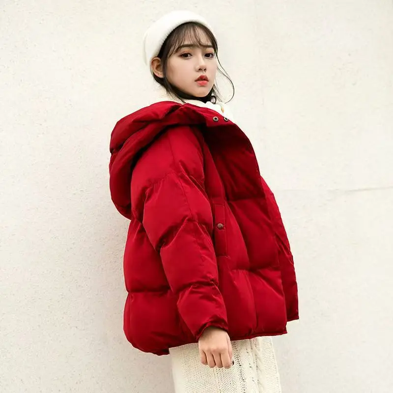 

New Winter Thicken Puffer Jacket Women Down Cotton Cotton-padded Jacket Crop Tops Warm Long Sleeve Coats Pink Black Red