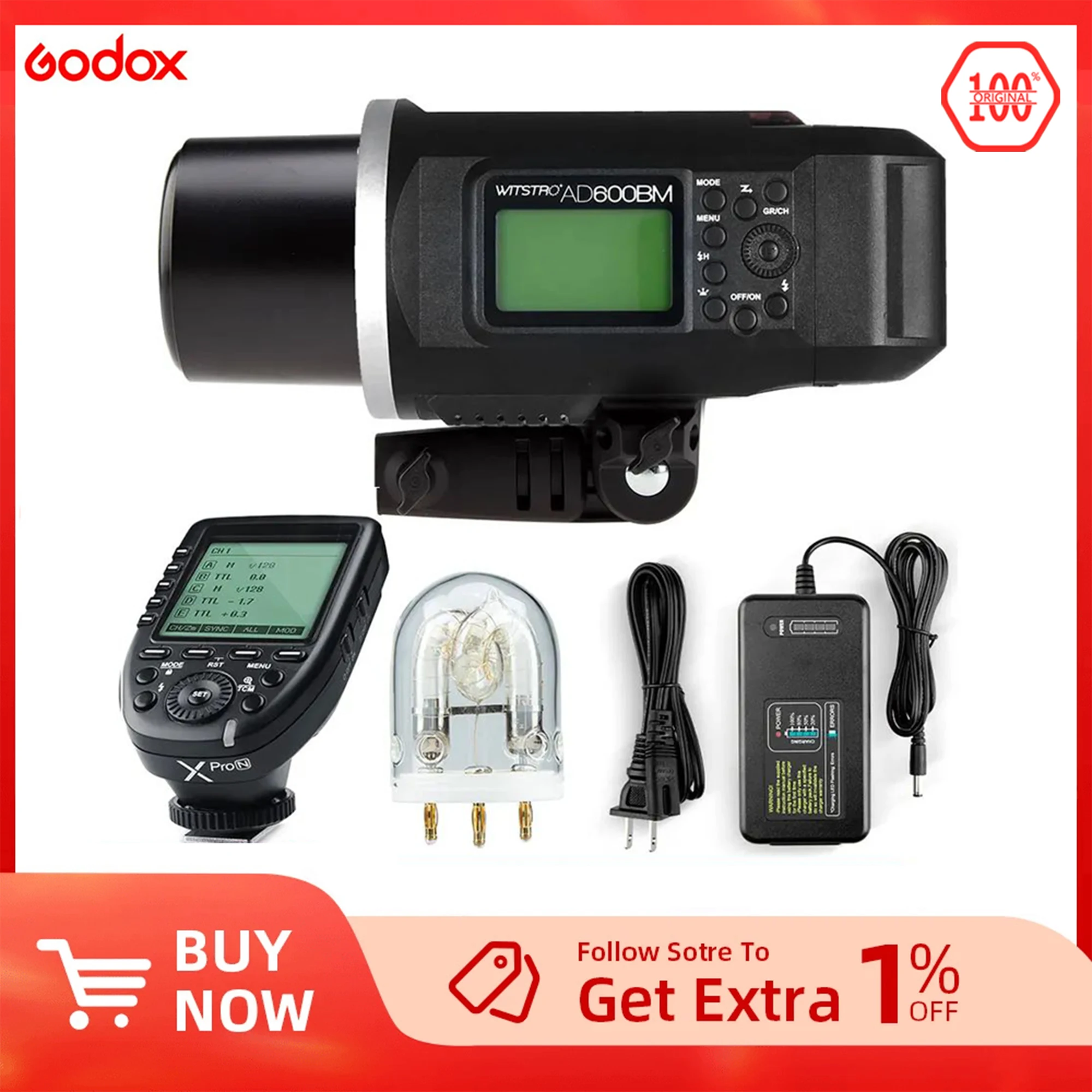 Godox Wistro AD600BM Bowens Mount 600W GN87 HSS 1/8000s Sync Outdoor Flash With 2.4G Wireless X System Build-in 8700mAh Battery