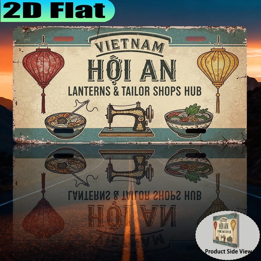 2D Flat, [2D Flat] 1pc Hoi An Vietnam Lanterns & Tailor Shops Vintage Aluminum Sign - 30.48x15.24 cm Southeast Asian Wall Decor